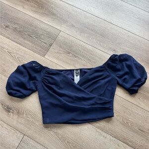 Windsor Navy Puff Sleeve Crop Top